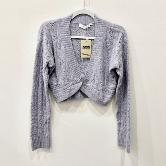 Astr The Label Long Sleeve Knot Front Cropped Knit Sweater Lilac Women's Size M - Picture 2 of 5